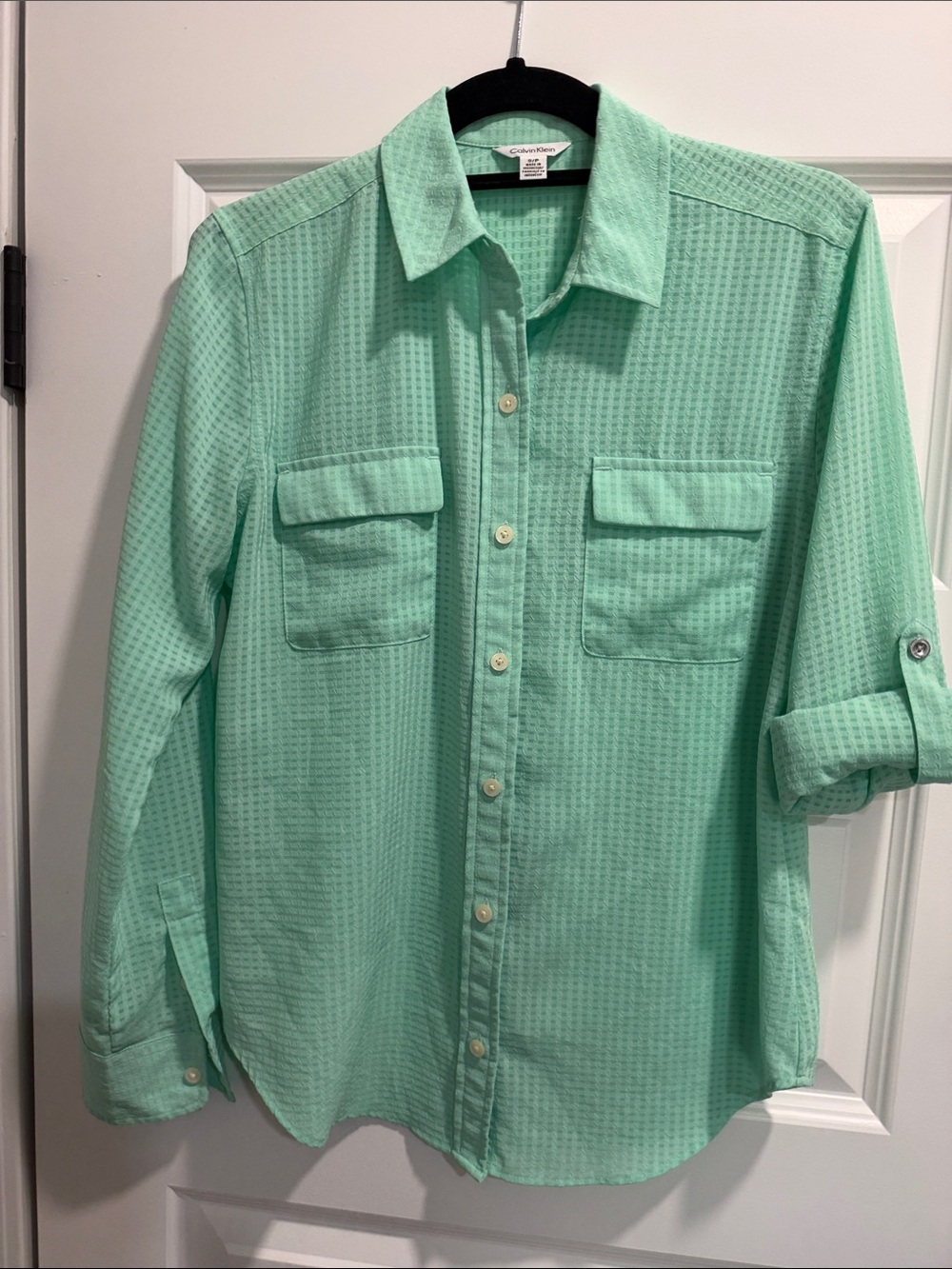 Calvin Klein Mint Waffle-Texture Button-Down Shirt
